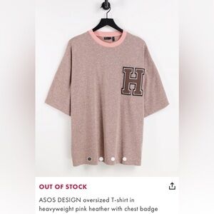 Asos Design Oversize T Shirt In Heavyweight Pink Heather With Chest Badge H Sz L